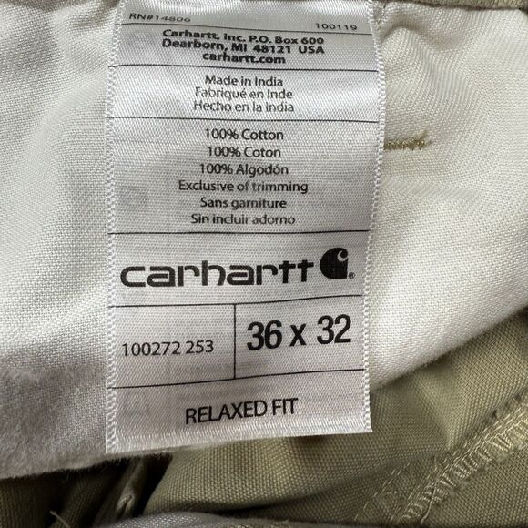 Carhartt Men's Work Pant 36x32 Khaki Relaxed Fit Rugged Cargo Canvas Carpenter - Picture 6 of 10
